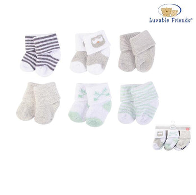 New Born Baby Terry Socks 6 Pack 28148 Owl - Little Kooma