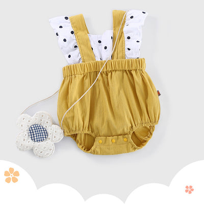 Baby Girl Fake Two Piece Ruffled Sleeves Polka Dots Big Bowtie Bodysuit - Little Kooma