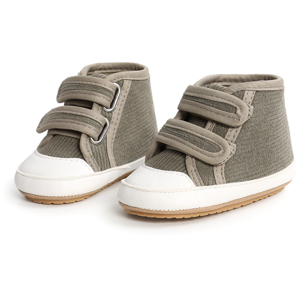 Baby Boy Girl Corduroy Shoes Magic Tape Anti-slip High Sneakers - Little Kooma