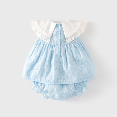 Baby Girl Sleeveless White Scarf Blue Top n Shorts Set - Little Kooma