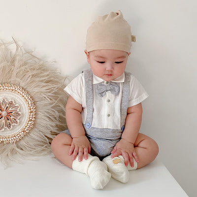 Baby Boy Fake Two Piece Suspender Suit Romper w Bow - Little Kooma