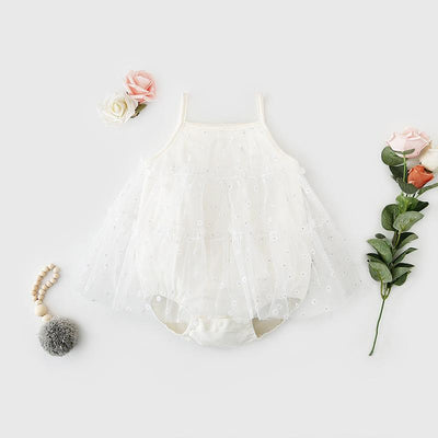Baby Girl Floral Voile Cover Camisole Bodysuit Dress - Little Kooma