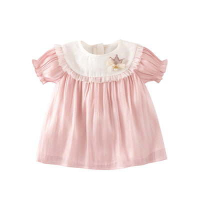 Baby Girl Puff Sleeves Crown Voile Longline w Zipper Long Shirt - Little Kooma
