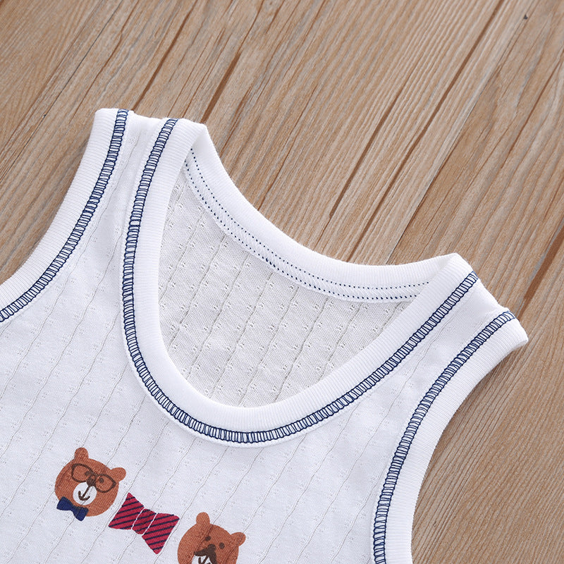 Baby Kid Boys Net Cotton Vest Bears 3 Pack - Little Kooma