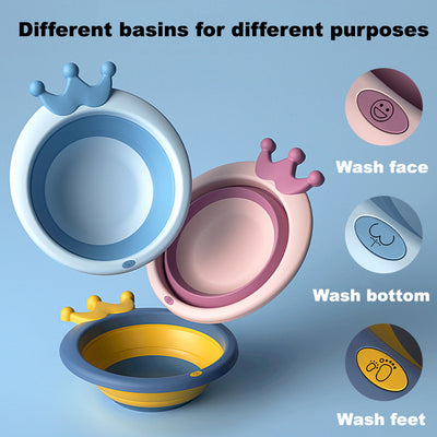 Baby Kids Crown Collapsible Foldable Portable Wash Basin Folding Baby Bath Face Bottom Feet Wash Basin - Little Kooma