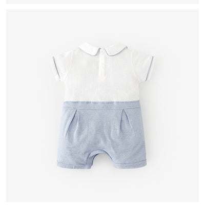 Baby Boy Peter Pan Collar Splicing Romper - Little Kooma