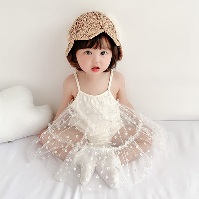 Baby Girl Floral Voile Cover Camisole Bodysuit Dress - Little Kooma