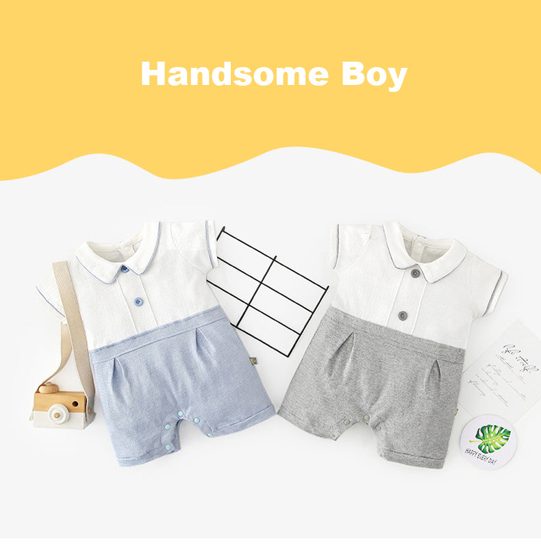 Baby Boy Peter Pan Collar Splicing Romper - Little Kooma