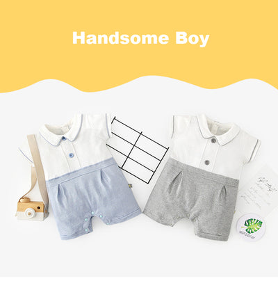 Baby Boy Peter Pan Collar Splicing Romper - Little Kooma