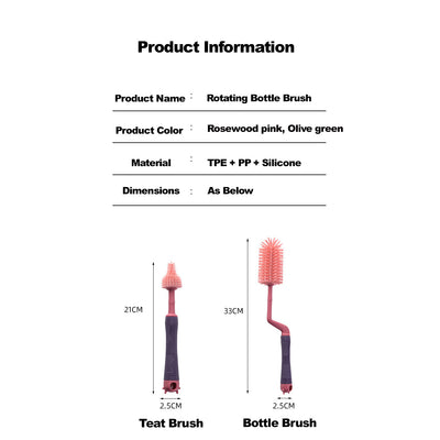 Baby Silicone Bottle Brush Teat Nipple Brush Straw Brush 3 In 1 Set - Little Kooma
