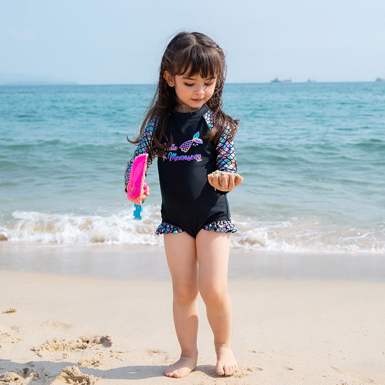 Baby Kids Girl's Mermaid One Piece Long Sleeves Swimming Suit n Free Cap 907060 - Little Kooma