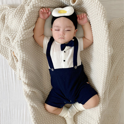 Baby Boy Fake Two Piece Suspender Suit Romper w Bow - Little Kooma