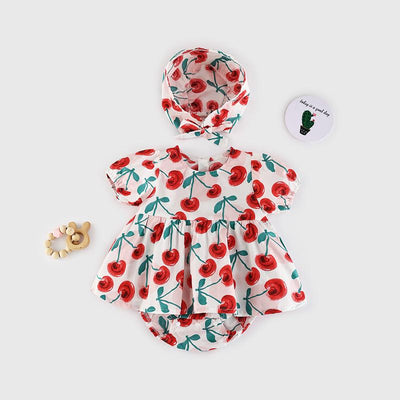 Baby Girl Cherry Bodysuit Dress n Hat 2pc Set - Little Kooma