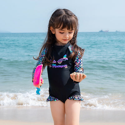 Baby Kids Girl's Mermaid One Piece Long Sleeves Swimming Suit n Free Cap 907060 - Little Kooma