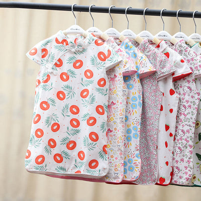 Baby Kids Girls Pink Plaid w White Flowers Cheongsam Dress Racial Harmony Day CNY Chinese New Year Outfit - Little Kooma