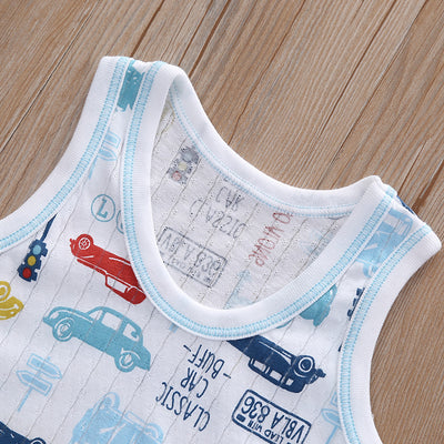 Baby Kid Boys Net Cotton Vest Cars 3 Pack - Little Kooma