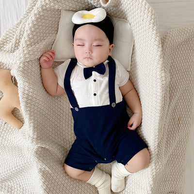 Baby Boy Fake Two Piece Suspender Suit Romper w Bow - Little Kooma