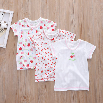 Baby Kid Girls Net Cotton Short Sleeve T-shirt Cherries 3 Pack - Little Kooma