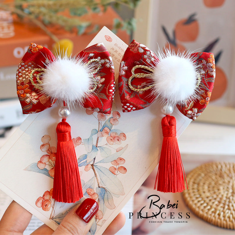 Chinese New Year CNY Baby kids Girl's Head Clips Hair Ties Hair Accessories - Little Kooma