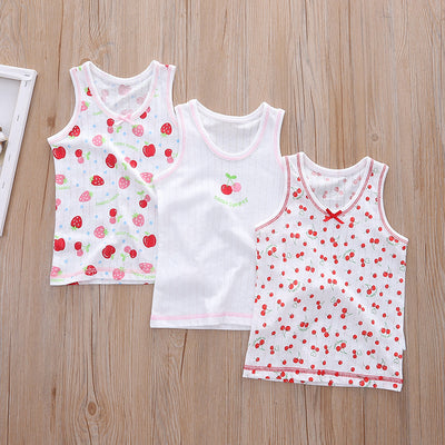 Baby Kid Girls Net Cotton Vest Cherries 3 Pack - Little Kooma