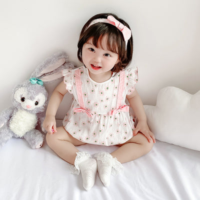 Baby Girl Double Bowtie Floral Bodysuit n Headwrap 2pc Set - Little Kooma