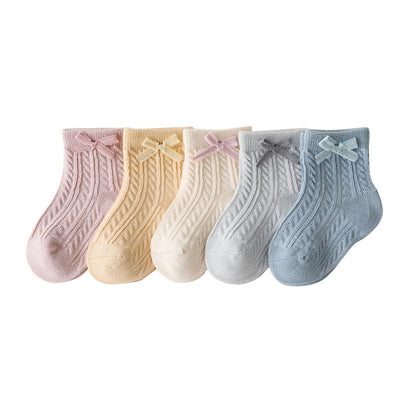 Baby Kids Girl Solid Color Bowtie Ankle Socks - Little Kooma