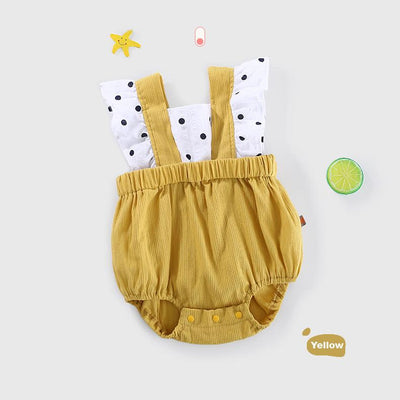 Baby Girl Fake Two Piece Ruffled Sleeves Polka Dots Big Bowtie Bodysuit - Little Kooma