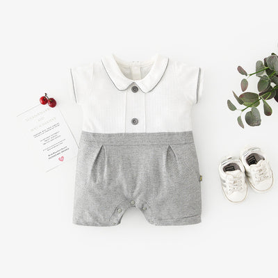 Baby Boy Peter Pan Collar Splicing Romper - Little Kooma