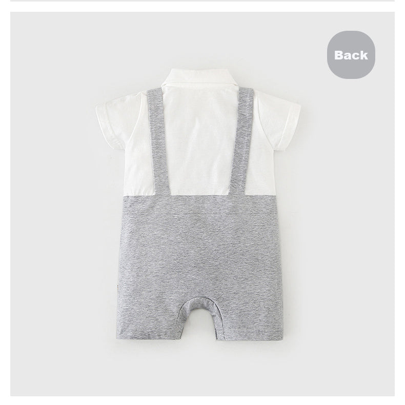 Baby Boy Fake Two Piece Suspender Suit Romper w Bow - Little Kooma
