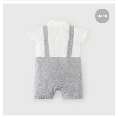 Baby Boy Fake Two Piece Suspender Suit Romper w Bow - Little Kooma