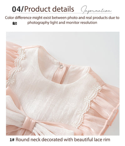 Baby Girl Ruffled Sleeves Big Bowtie Beige Voile Bodysuit n Headwrap 2pc Set - Little Kooma