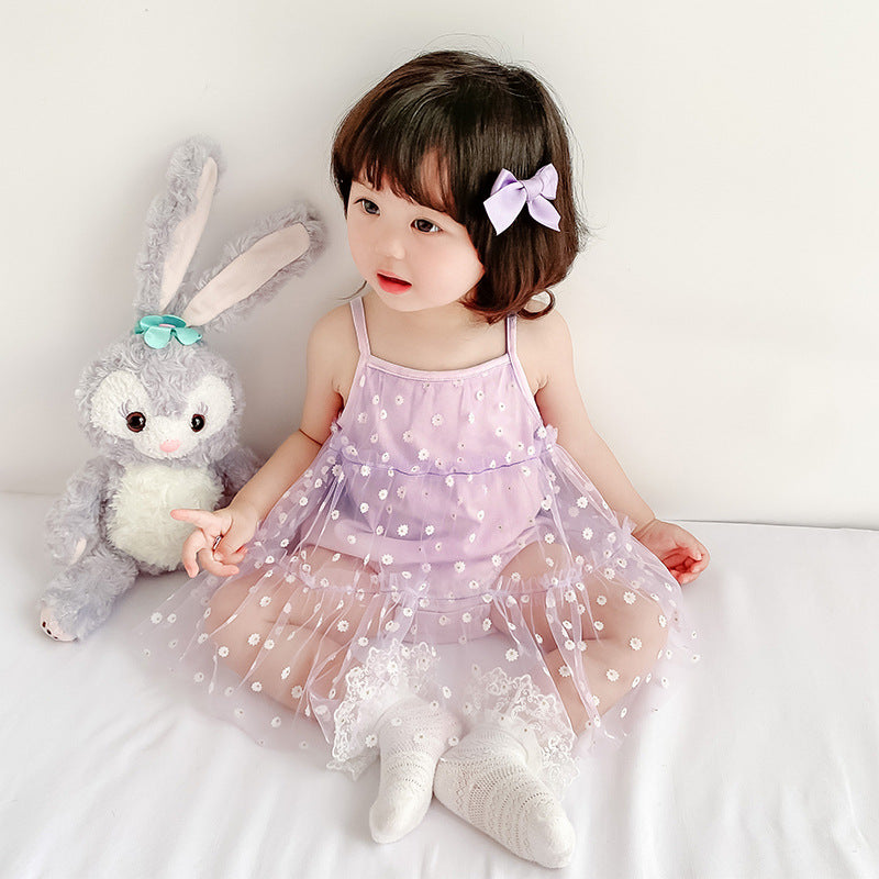 Baby Girl Floral Voile Cover Camisole Bodysuit Dress - Little Kooma