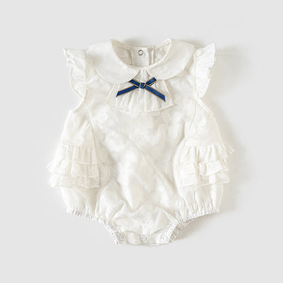 Baby Girl White Lace Tiered Layered Ruffle Bodysuit - Little Kooma