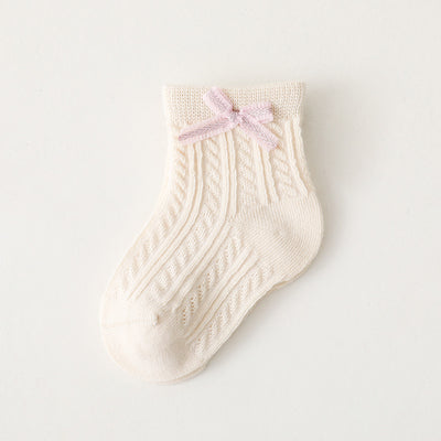 Baby Kids Girl Solid Color Bowtie Ankle Socks - Little Kooma