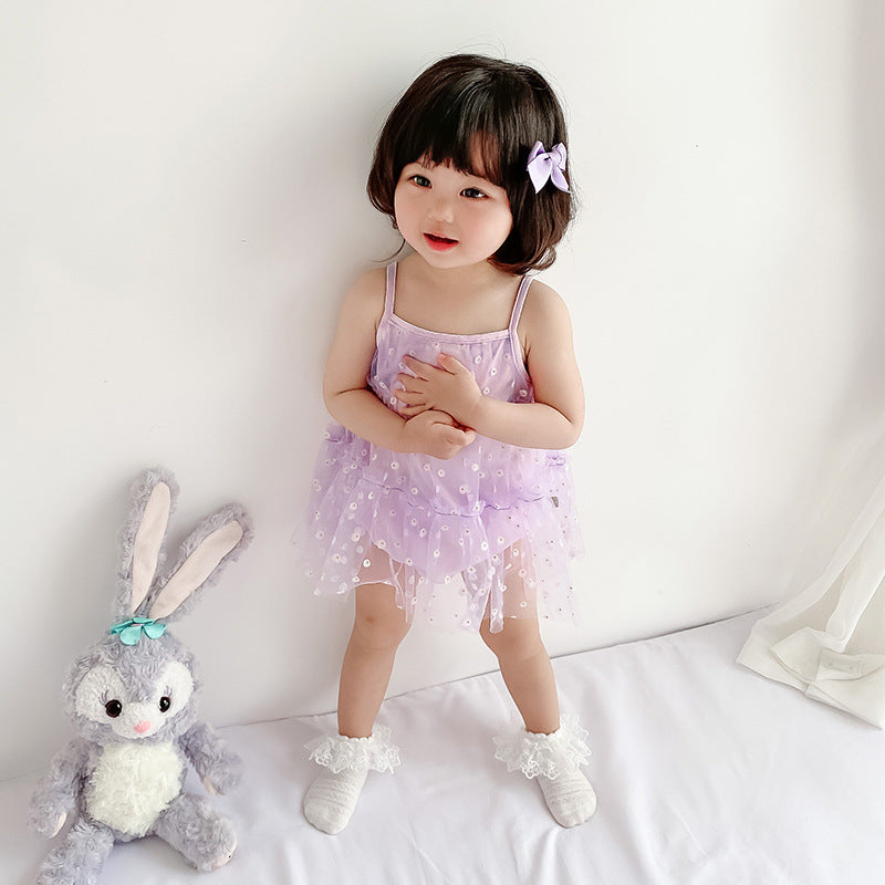 Baby Girl Floral Voile Cover Camisole Bodysuit Dress - Little Kooma