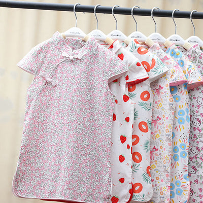 Baby Kids Girls Pink w Strawberries n Flowers Cheongsam Dress Racial Harmony Day CNY Chinese New Year Outfit - Little Kooma