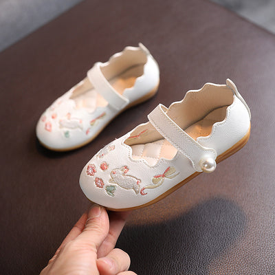 Baby Kids Girl PU Leather Anti-slip Embroidered Bunnies Shoes Magic Tape 662 - Little Kooma