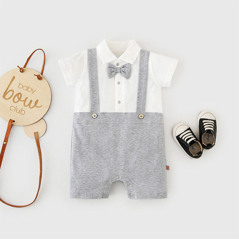 Baby Boy Fake Two Piece Suspender Suit Romper w Bow - Little Kooma