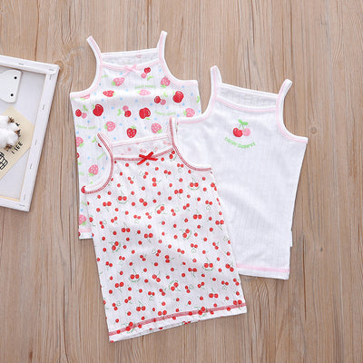 Baby Kid Girls Net Cotton Camisole Vest Cherries 3 Pack - Little Kooma
