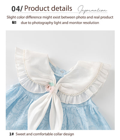 Baby Girl Sleeveless White Scarf Blue Top n Shorts Set - Little Kooma