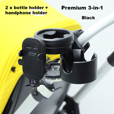 Universal Stroller Cup Holder w Handphone Holder 3-in-1 Stroller Accessories Bike Treadmill Wheelchair Water Bottle Holder - Little Kooma