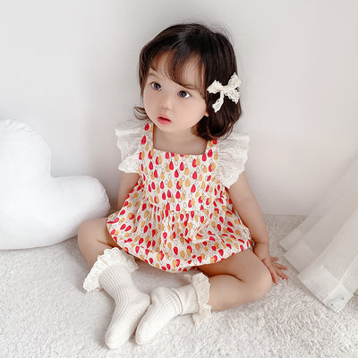 Baby Girl Ruffled Sleeves Water Drops Bodysuit - Little Kooma