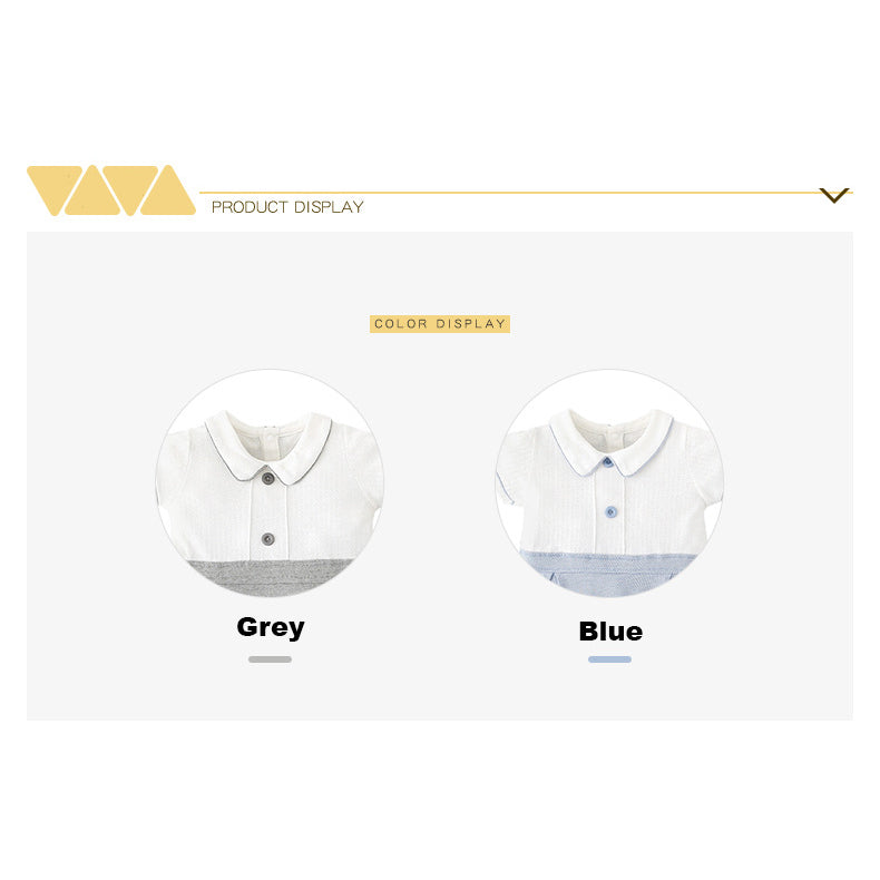 Baby Boy Peter Pan Collar Splicing Romper - Little Kooma
