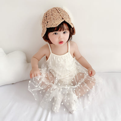 Baby Girl Floral Voile Cover Camisole Bodysuit Dress - Little Kooma