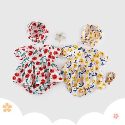 Baby Girl Cherry Bodysuit Dress n Hat 2pc Set - Little Kooma