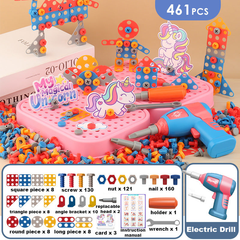 Kids 461 Piece Set with Electric Drill Toy Kids Drill Sets Preschool & Toddler STEM Toy - Little Kooma