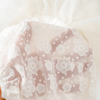 Baby Girl White Lace Puff Sleeves Big Wedding Confirmation Baptism Dress Bodysuit Dress n Headwrap 2pc Set - Little Kooma