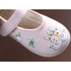 Baby Girl Textile Anti-slip Flats Embroidered Bunnies Cow Shoes Magic Tape BBX - Little Kooma