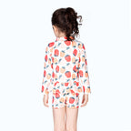 Baby Kids Girl's Strawberry Prints Long Sleeves Two Piece Swimming Suit Top Shorts n Free Cap 907052 - Little Kooma