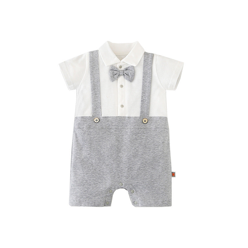 Baby Boy Fake Two Piece Suspender Suit Romper w Bow - Little Kooma
